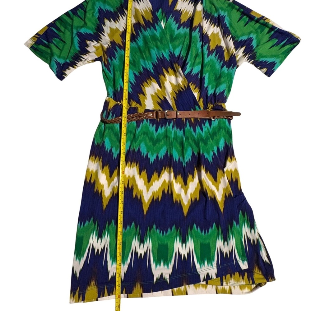 5 for $25 Calvin Klein Green Blue Yellow Chevron Ikat Faux Wrap Belted Dress 4P - Picture 5 of 9